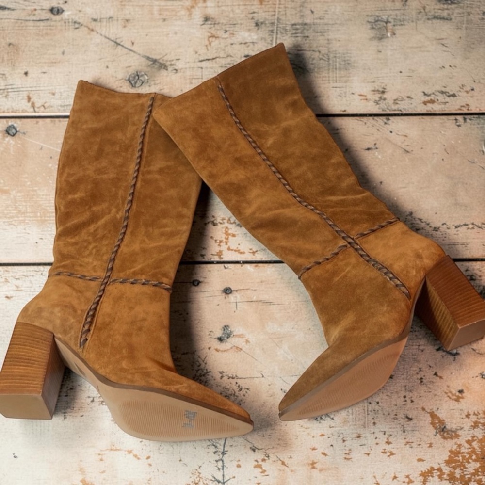 Free People Riley Whipstitch Tall Boots Tan Suede Women's Sz EU 41 10 US Leather